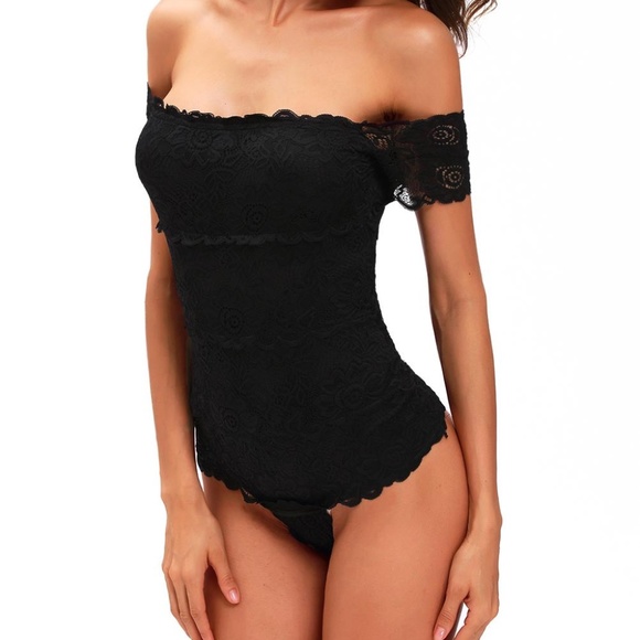 *ONE LEFT* Charis Black Lace Off Shoulder Bodysuit - Picture 8 of 10
